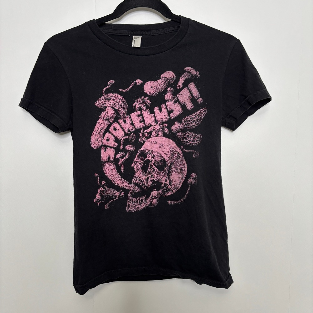 Corvidopolis Sporelust Skull Mushroom Graphic T-Shirt Black Pink S Pastel Goth
